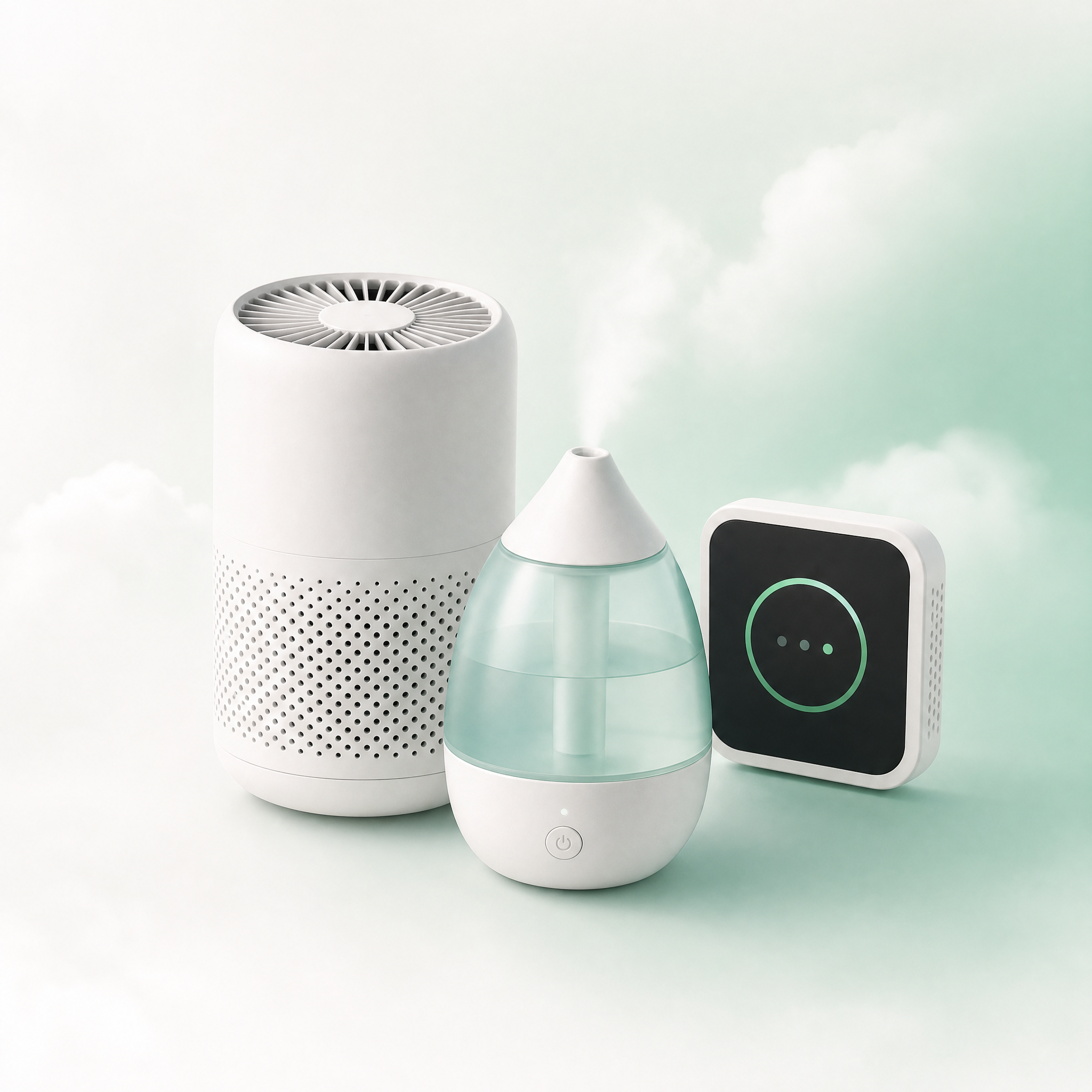 Bedroom Air Kit — Mini purifier, humidifier and monitor — a calm bedroom in one box.